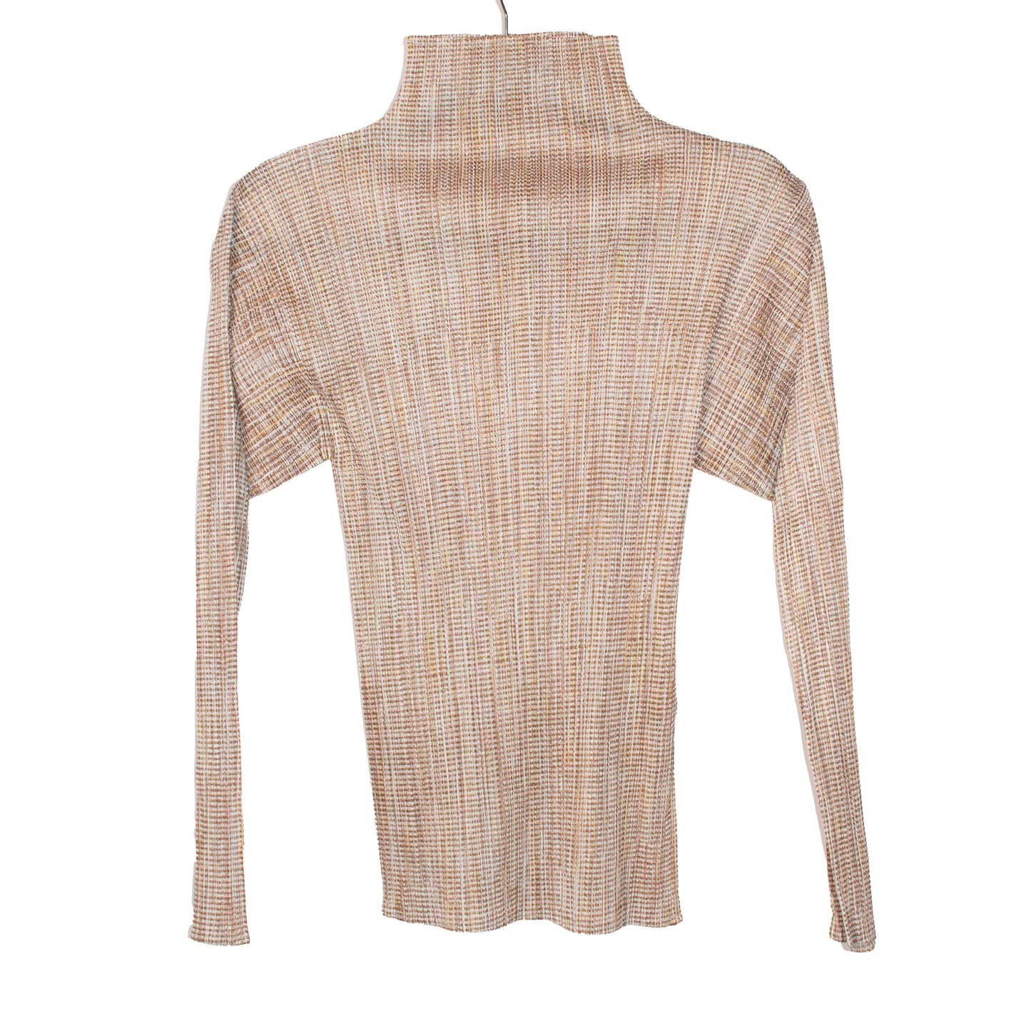 Issey Miyake Pleats Please Beige Print Long Sleeve Turtle Neck Top