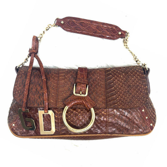 Vintage Dolce & Gabbana Brown Snakeskin Chain Shoulder Bag