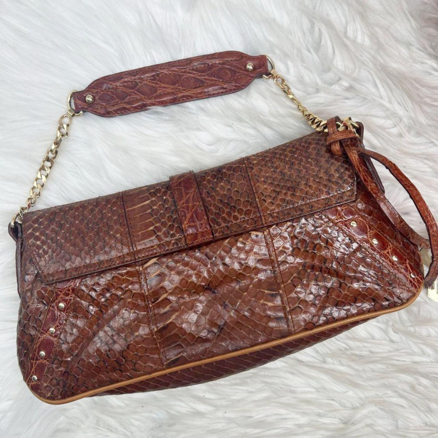 Vintage Dolce & Gabbana Brown Snakeskin Chain Shoulder Bag