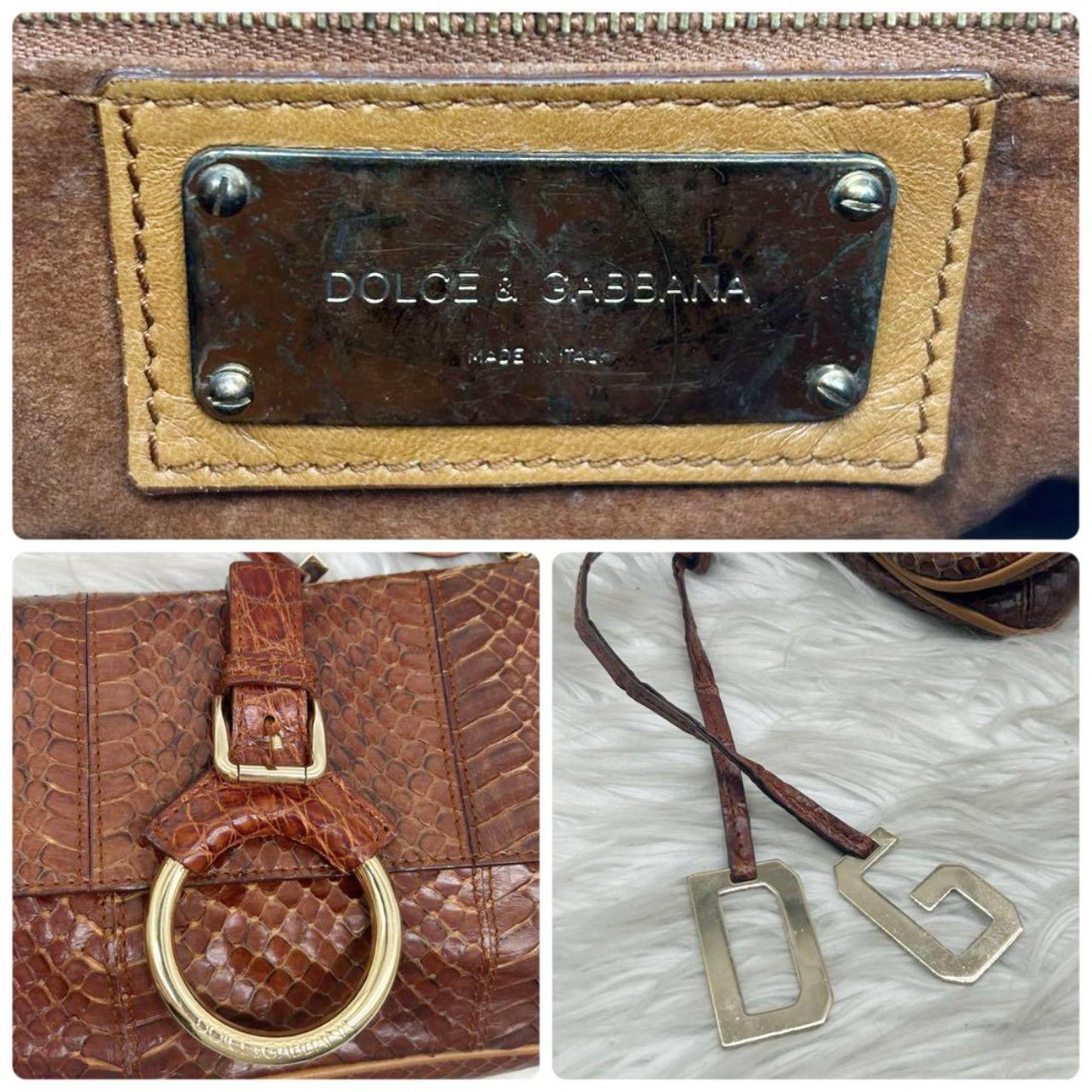 Vintage Dolce & Gabbana Brown Snakeskin Chain Shoulder Bag