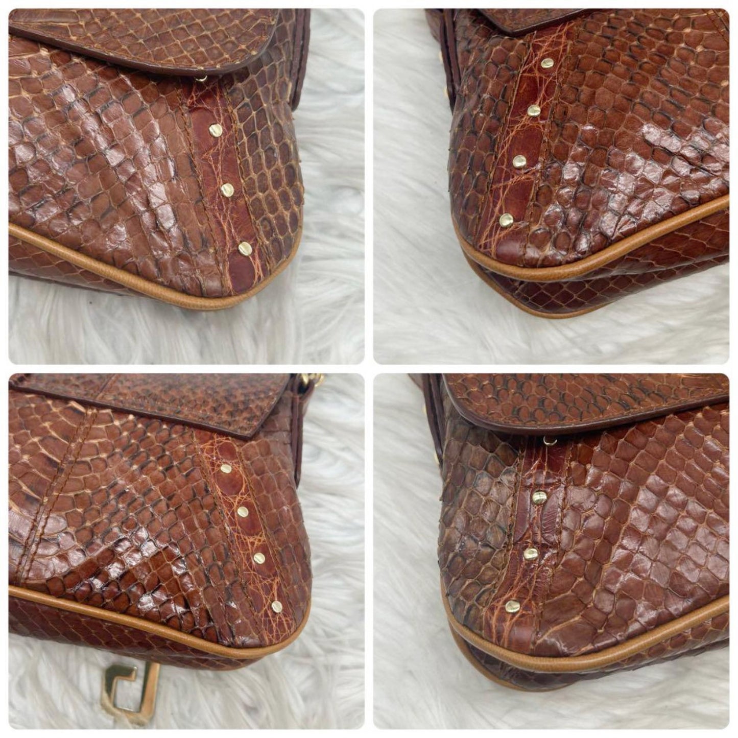 Vintage Dolce & Gabbana Brown Snakeskin Chain Shoulder Bag